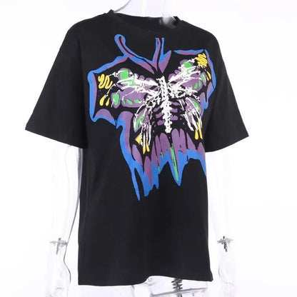 Gothic Grunge Butterfly Print Oversized Shirt Top EG362 - Egirldoll