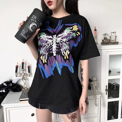 Gothic Grunge Butterfly Print Oversized Shirt Top EG362 - Egirldoll