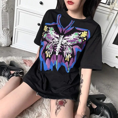 Gothic Grunge Butterfly Print Oversized Shirt Top EG362 - Egirldoll