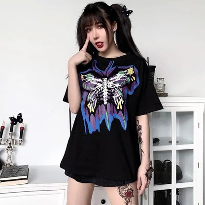 Gothic Grunge Butterfly Print Oversized Shirt Top EG362 - Egirldoll