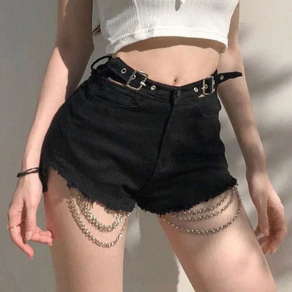 Gothic Grunge Chain Patchwork High Waist Shorts EG0254 - Egirldoll