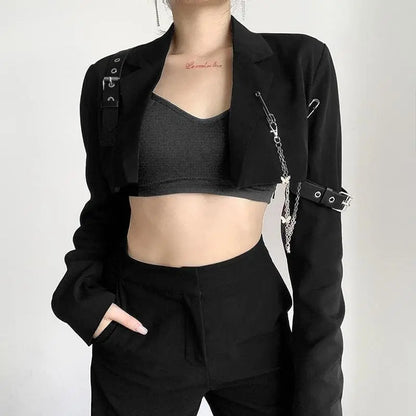 Gothic Grunge Chains Cropped Jacket EG0255 - Egirldoll