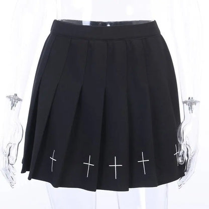 Gothic Grunge Cross Print Pleated Mini Skirt EG13899 - Egirldoll