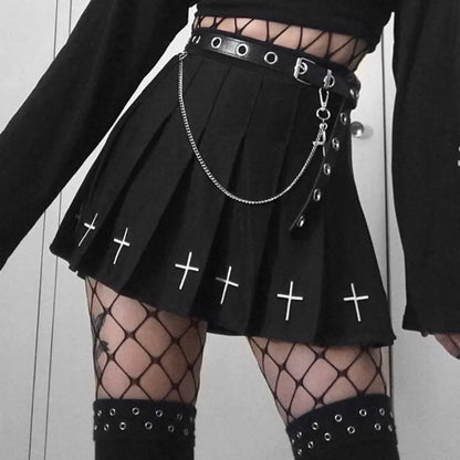 Gothic Grunge Cross Print Pleated Mini Skirt EG13899 - Egirldoll