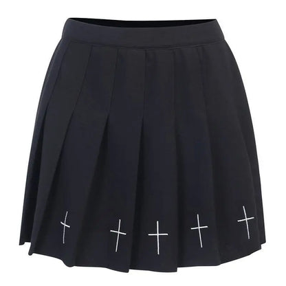 Gothic Grunge Cross Print Pleated Mini Skirt EG13899 - Egirldoll