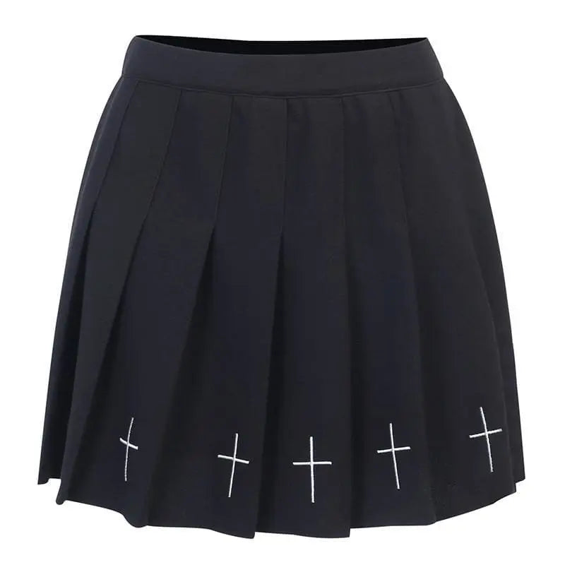 Gothic Grunge Cross Print Pleated Mini Skirt EG13899 - Egirldoll