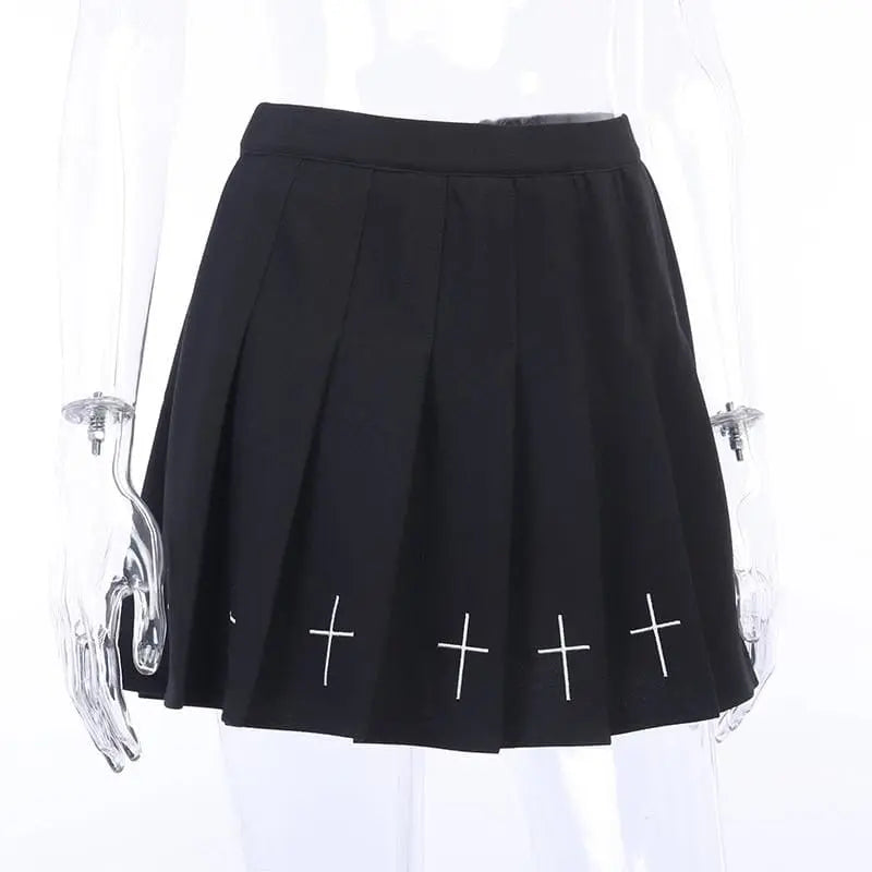 Gothic Grunge Cross Print Pleated Mini Skirt EG13899 - Egirldoll