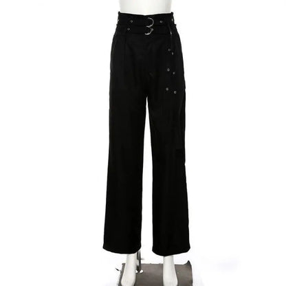 Gothic Grunge Double Belt High Waist Pants EG0269 - Egirldoll