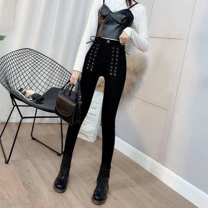 Gothic Grunge Double Lace Up Skinny Pants EG071 - Egirldoll