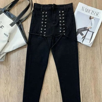 Gothic Grunge Double Lace Up Skinny Pants EG071 - Egirldoll