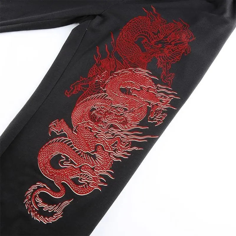 Gothic Grunge Double Red Dragon Print Pants EG0275 - Egirldoll