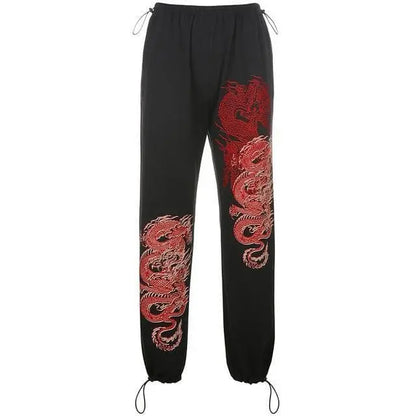 Gothic Grunge Double Red Dragon Print Pants EG0275 - Egirldoll