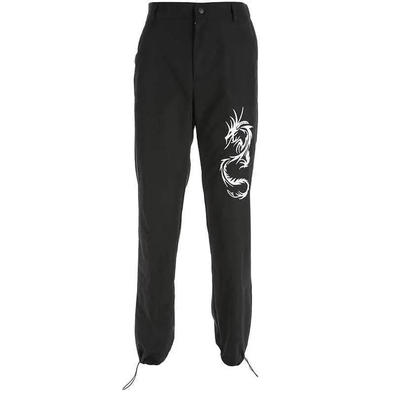 Gothic Grunge Dragon Embroidery Jogger Pants EG293 - Egirldoll