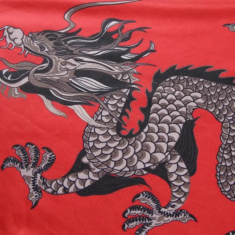 Gothic Grunge Dragon Print Red Bodycon Dress EG0284 - Egirldoll