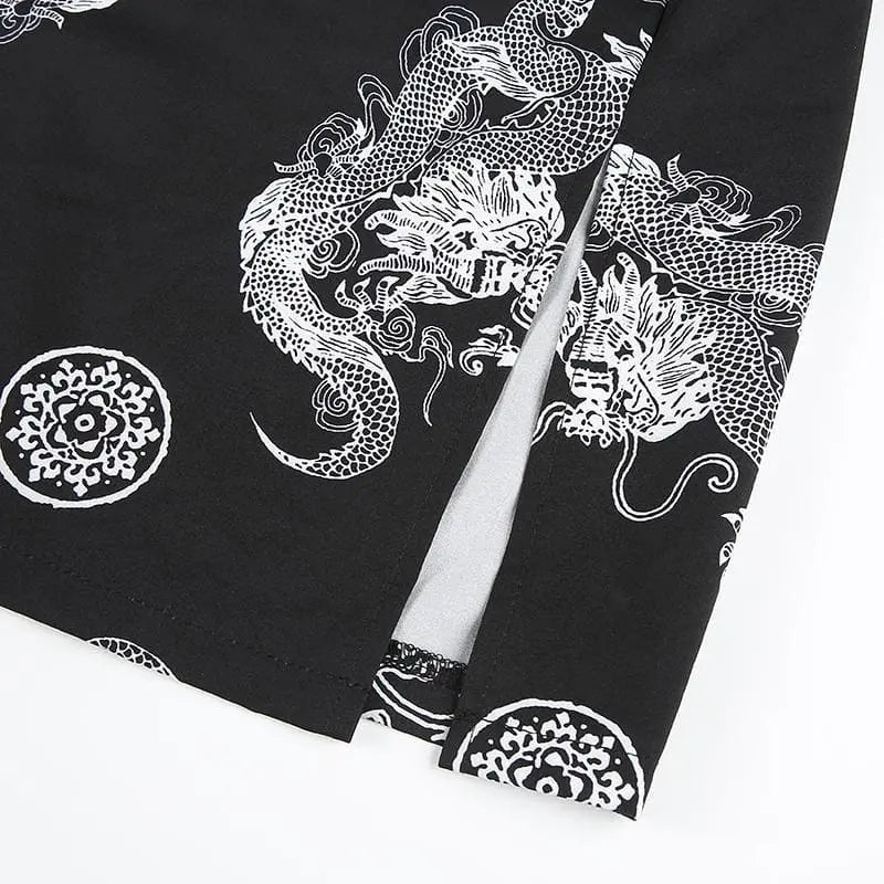 Gothic Grunge Dragon Print Spaghetti Strap Slit Mini Dress EG0287 - Egirldoll