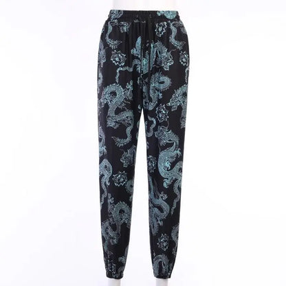 Gothic Grunge Dragon Print Trousers Pants EG389 - Egirldoll