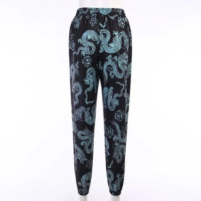 Gothic Grunge Dragon Print Trousers Pants EG389 - Egirldoll