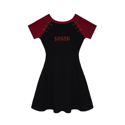 Gothic Grunge DREAD Black Red Raglan Mini Dress EG0289 - Egirldoll