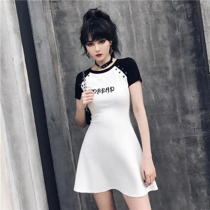 Gothic Grunge DREAD White Black Raglan Mini Dress EG346 - Egirldoll