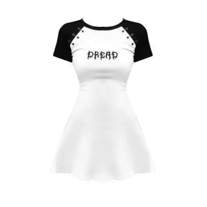 Gothic Grunge DREAD White Black Raglan Mini Dress EG346 - Egirldoll