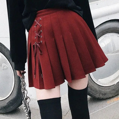 Gothic Grunge Eyelet Lace Up Pleated Mini Skirt EG1812505 - Egirldoll