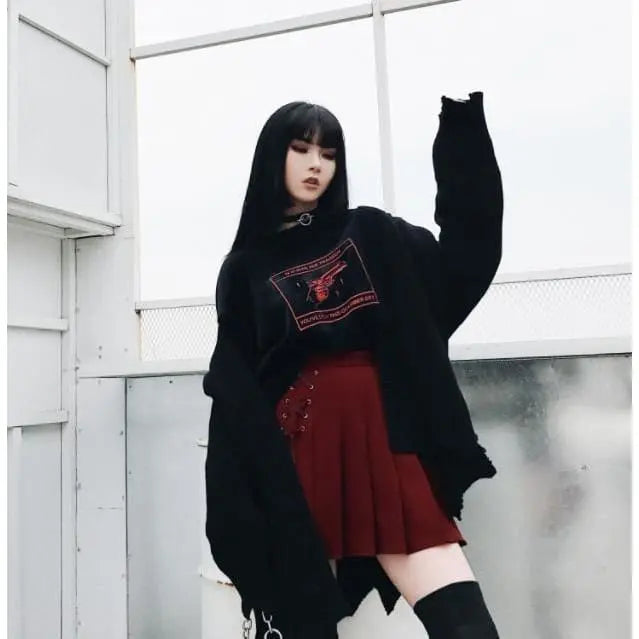 Gothic Grunge Eyelet Lace Up Pleated Mini Skirt EG1812505 - Egirldoll