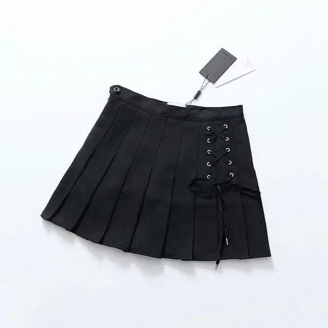 Gothic Grunge Eyelet Lace Up Pleated Mini Skirt EG1812505 - Egirldoll