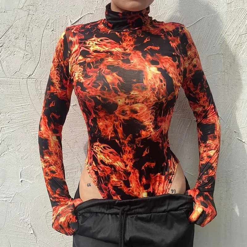 Gothic Grunge Flame Bodysuit EG0294 - Egirldoll