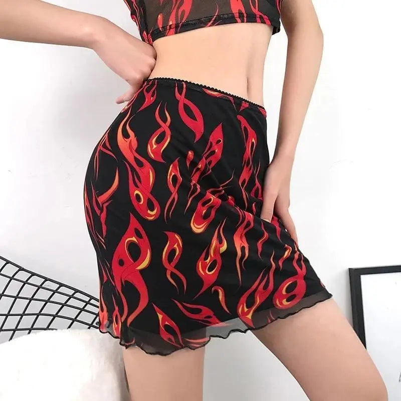 Gothic Grunge Flame Mesh Mini Skirt EG0295 - Egirldoll