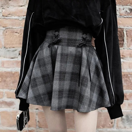 Gothic Grunge Harajuku Gray Plaid Mini Skirt EG12878 - Egirldoll