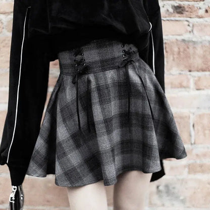 Gothic Grunge Harajuku Gray Plaid Mini Skirt EG12878 - Egirldoll