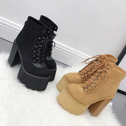 Gothic Grunge Lace Up Ankle Platform Boots EG313 - Egirldoll