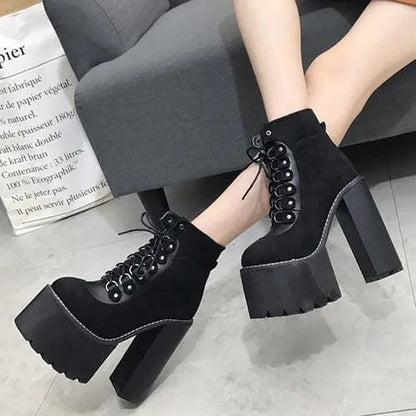 Gothic Grunge Lace Up Ankle Platform Boots EG313 - Egirldoll