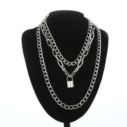 Gothic Grunge Layered Chain Padlock Necklace EG220 - Egirldoll