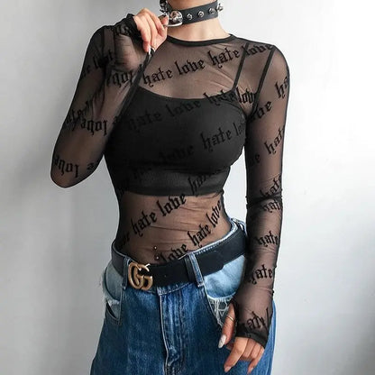 Gothic Grunge LOVE HATE Mesh Top EG0318 - Egirldoll