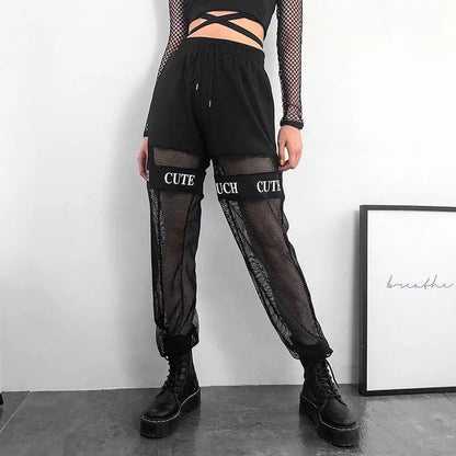 Gothic Grunge Mesh Jogger Pants EG144 - Egirldoll