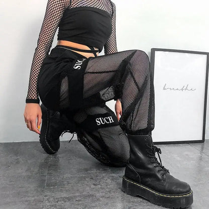 Gothic Grunge Mesh Jogger Pants EG144 - Egirldoll