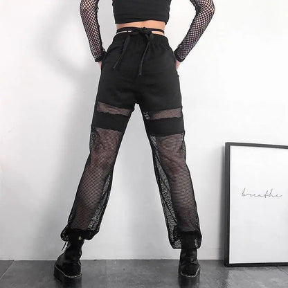 Gothic Grunge Mesh Jogger Pants EG144 - Egirldoll