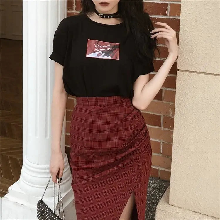 Gothic Grunge Plaid Asymmetrical Long Skirt EG265 - Egirldoll