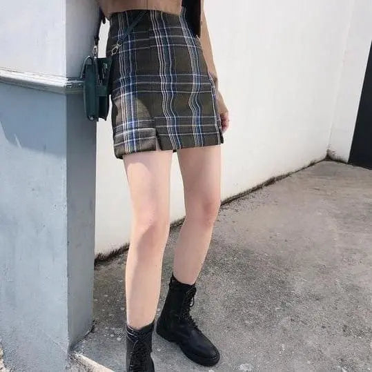 Gothic Grunge Plaid High Waist Mini Skirt (Available in Plus Size) EG268 - Egirldoll
