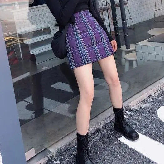 Gothic Grunge Plaid High Waist Mini Skirt (Available in Plus Size) EG268 - Egirldoll