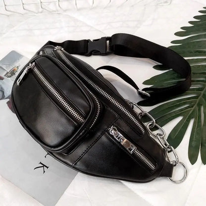 Gothic Grunge PU Leather Chain Fanny Pack Waist Bag EG0336 - Egirldoll