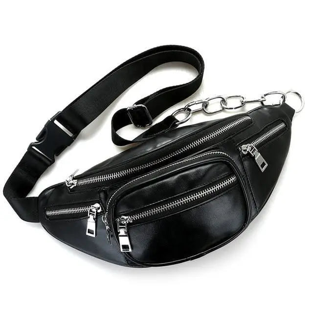 Gothic Grunge PU Leather Chain Fanny Pack Waist Bag EG0336 - Egirldoll