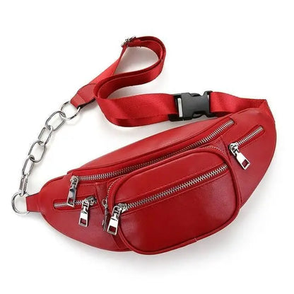 Gothic Grunge PU Leather Chain Fanny Pack Waist Bag EG0336 - Egirldoll