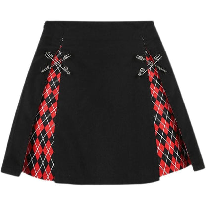 Gothic Grunge Punk Split Plaid Patchwork Skirt EG253 - Egirldoll