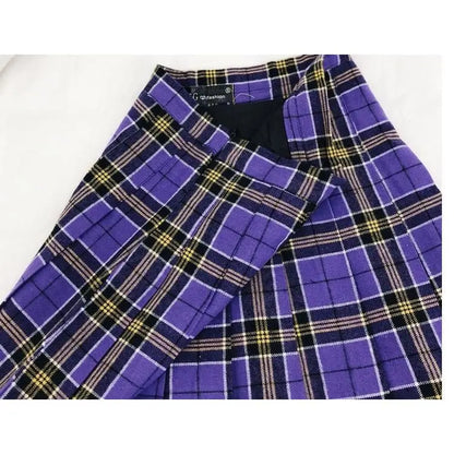 Gothic Grunge Purple Pleated Plaid Schoolgirl Mini Skirt (Available in Plus Size) EG0341 - Egirldoll