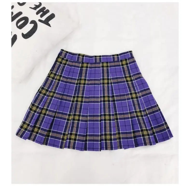 Gothic Grunge Purple Pleated Plaid Schoolgirl Mini Skirt (Available in Plus Size) EG0341 - Egirldoll
