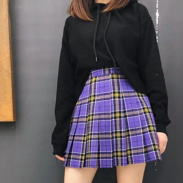 Gothic Grunge Purple Pleated Plaid Schoolgirl Mini Skirt (Available in Plus Size) EG0341 - Egirldoll