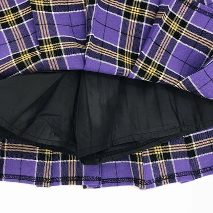 Gothic Grunge Purple Pleated Plaid Schoolgirl Mini Skirt (Available in Plus Size) EG0341 - Egirldoll