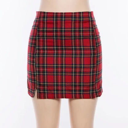 Gothic Grunge Red Black Plaid Pencil Mini Skirt EG0343 - Egirldoll